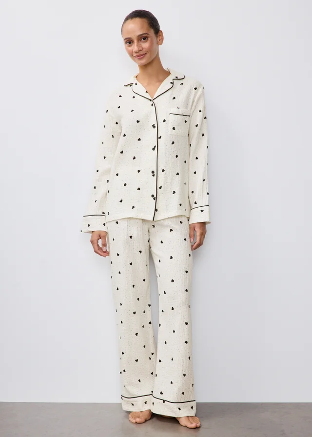 Cream Cotton Heart Traditional Pyjama Set