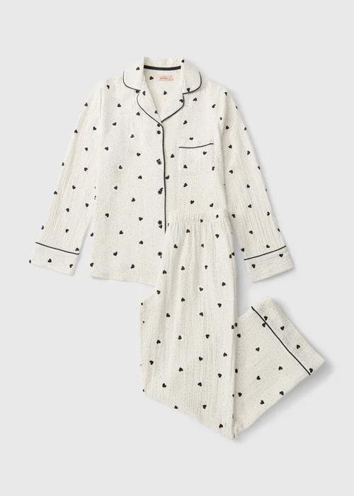 Cream Cotton Heart Traditional Pyjama Set - 8 Image 4
