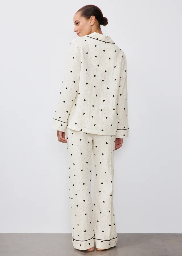 Cream Cotton Heart Traditional Pyjama Set