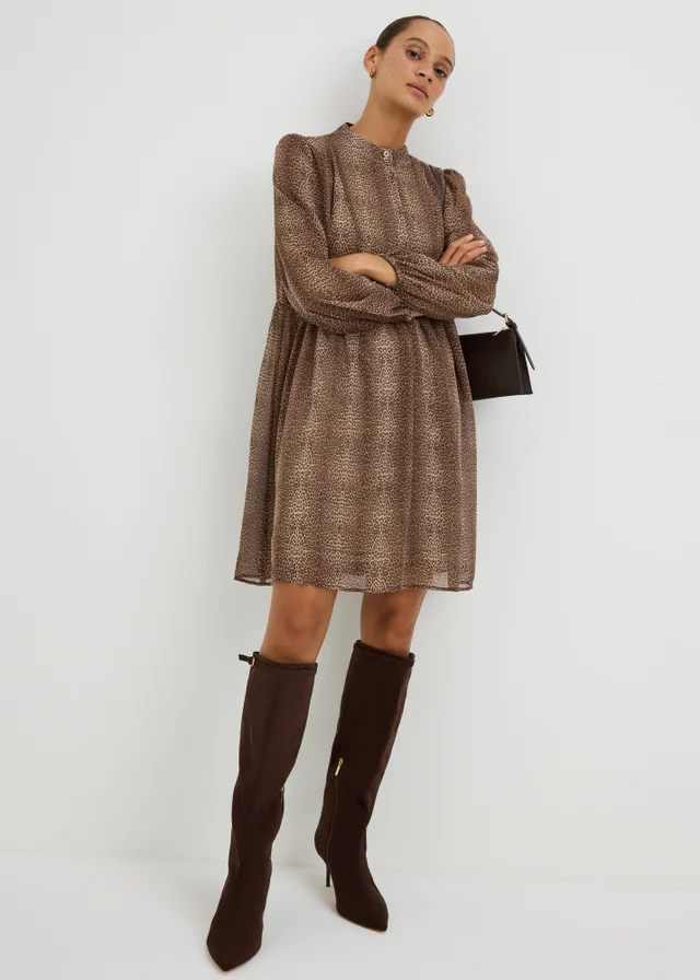 Brown Animal Print Boho Dress