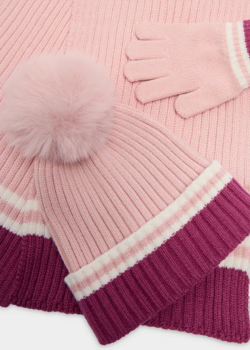 3 Piece Girls Pink Hat Scarf & Gloves Set (3-13 Yrs) - 7-10 Yrs Image 2