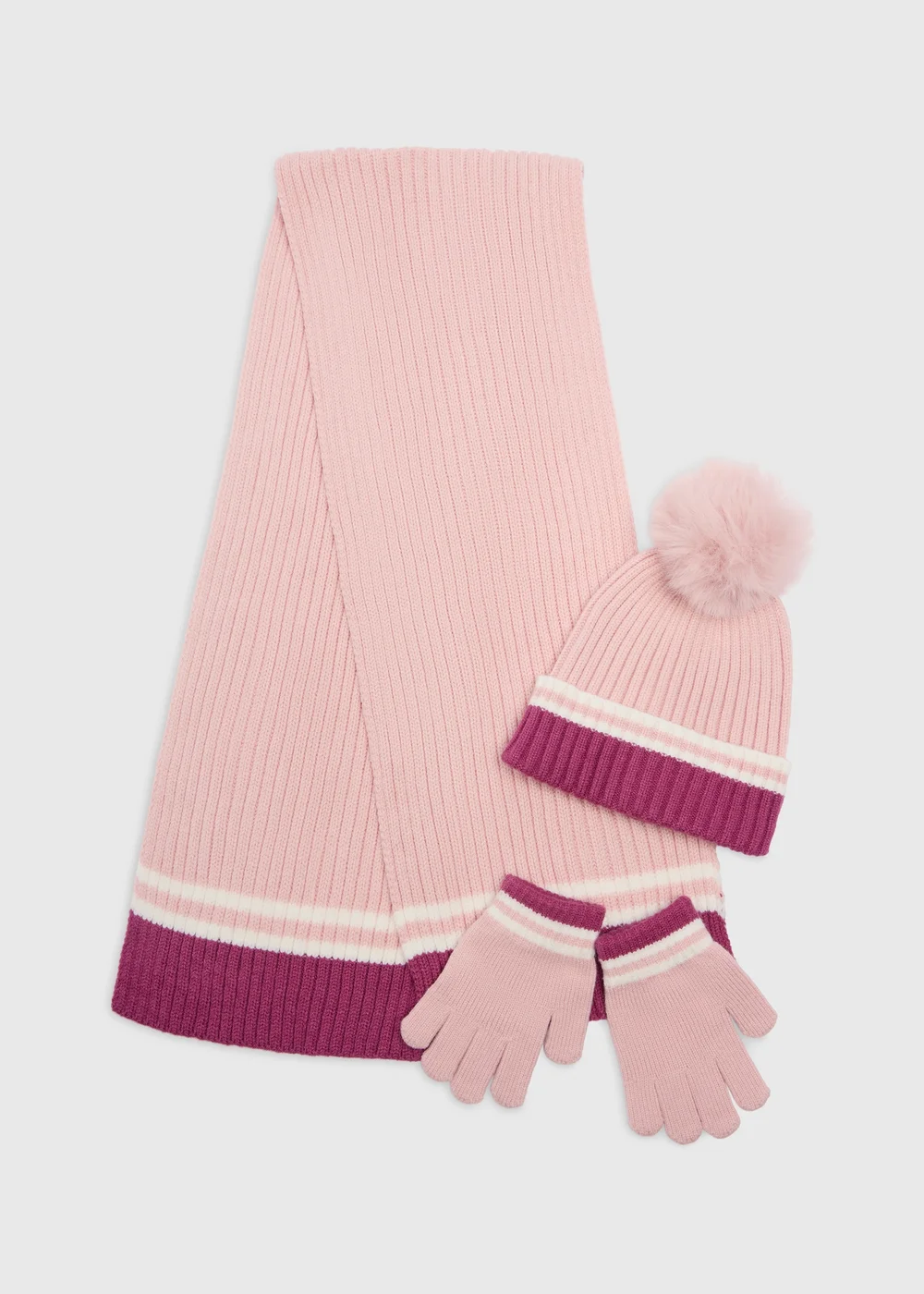 3 Piece Girls Pink Hat Scarf & Gloves Set (3-13 Yrs) - 7-10 Yrs Image 1