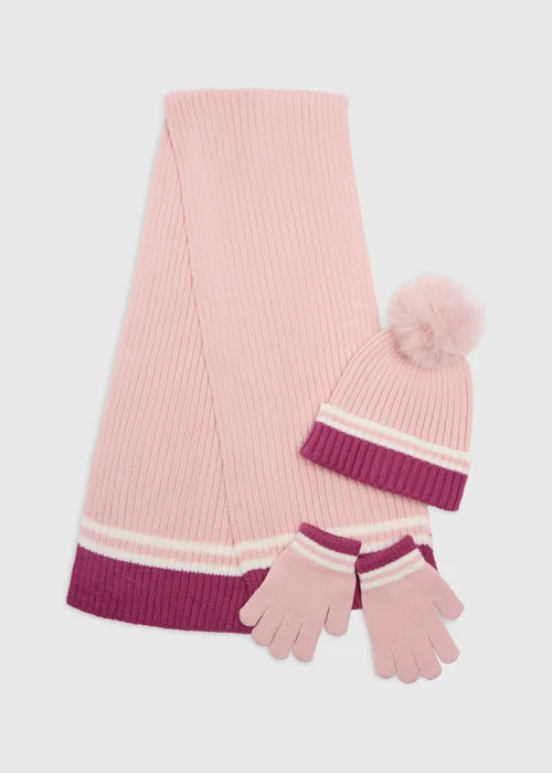 3 Piece Girls Pink Hat Scarf & Gloves Set (3-13 Yrs) - 7-10 Yrs Image 1