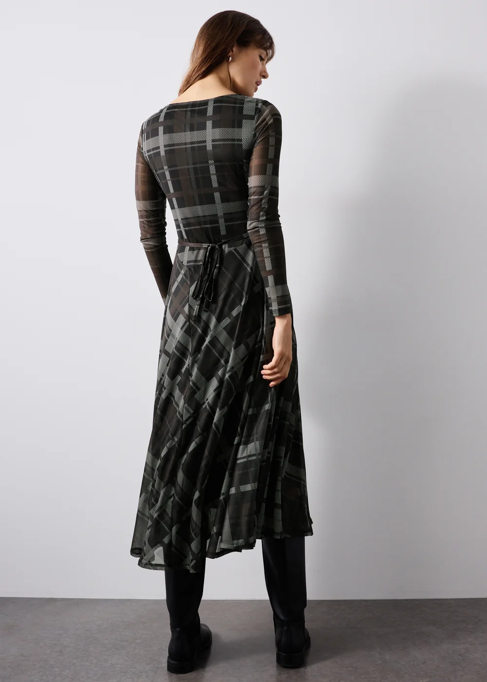 Brown Check Mesh Midi Dress - 8 Image 2
