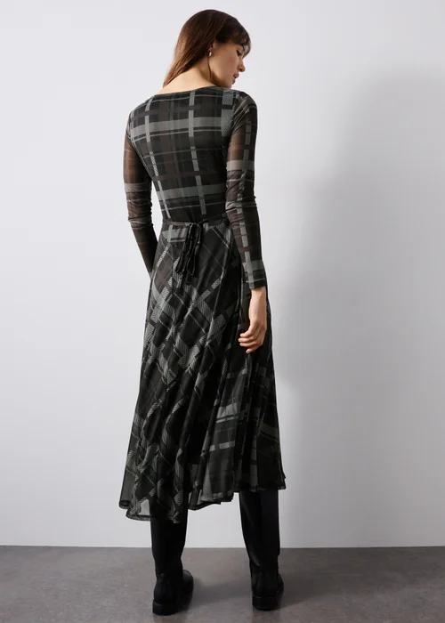 Brown Check Mesh Midi Dress - 8 Image 2