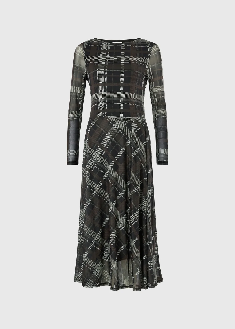 Brown Check Mesh Midi Dress - 8 Image 5