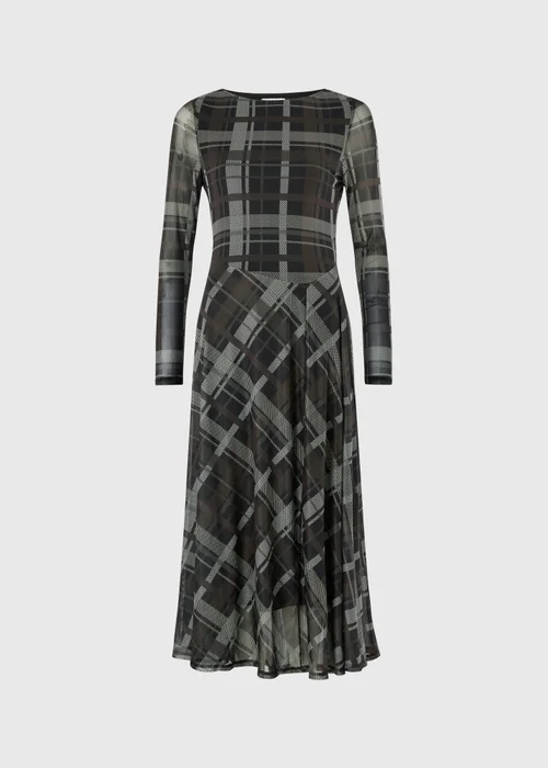 Brown Check Mesh Midi Dress - 8 Image 5