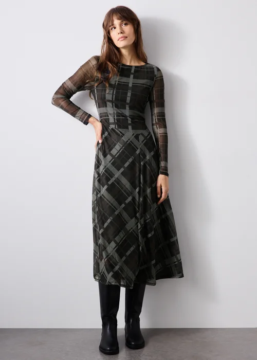 Brown Check Mesh Midi Dress - 8 Image 1