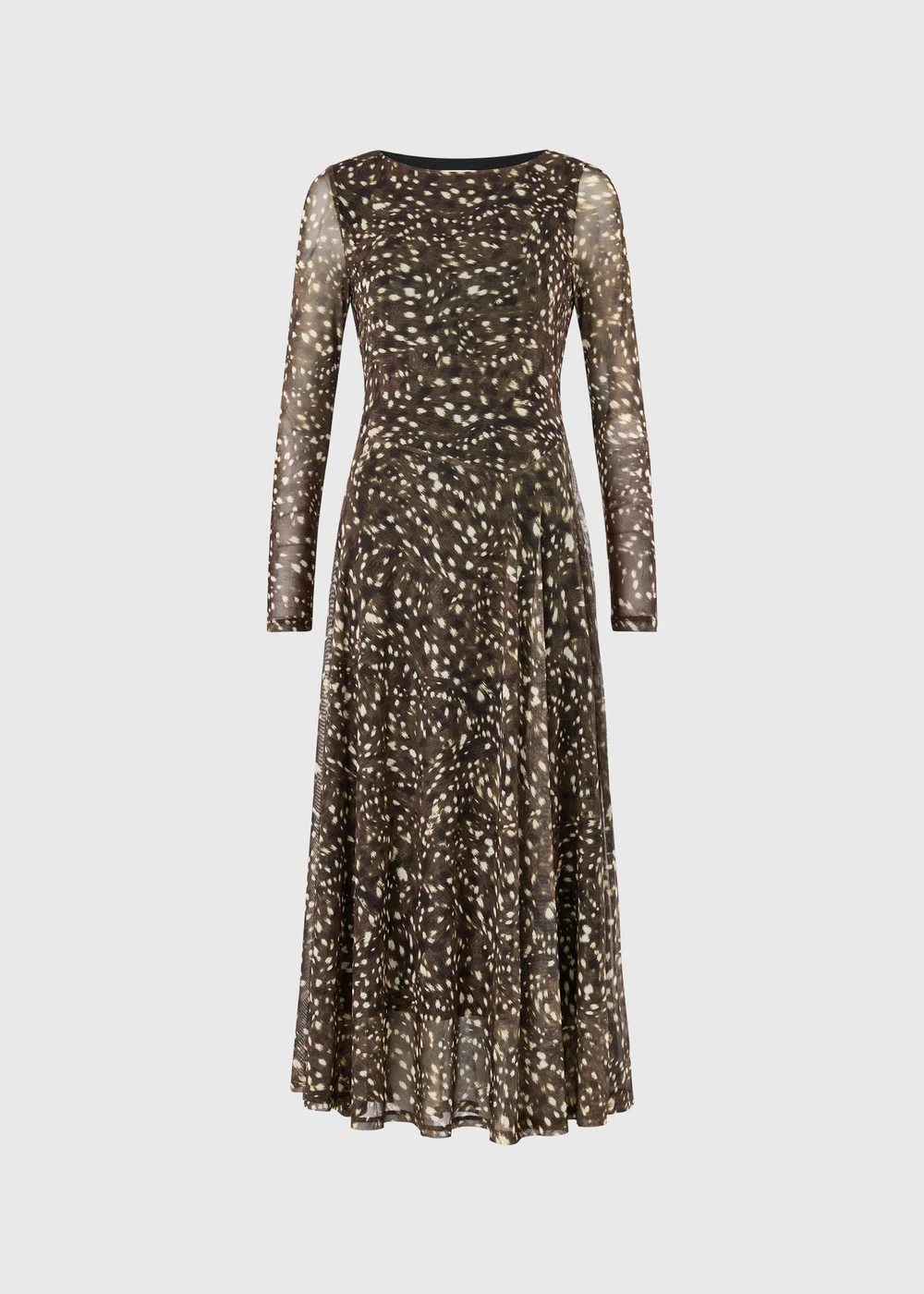 Brown Deer Print Animal Mesh Midi Dress - 8 Image 4