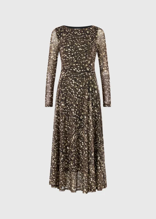 Brown Deer Print Animal Mesh Midi Dress - 8 Image 4