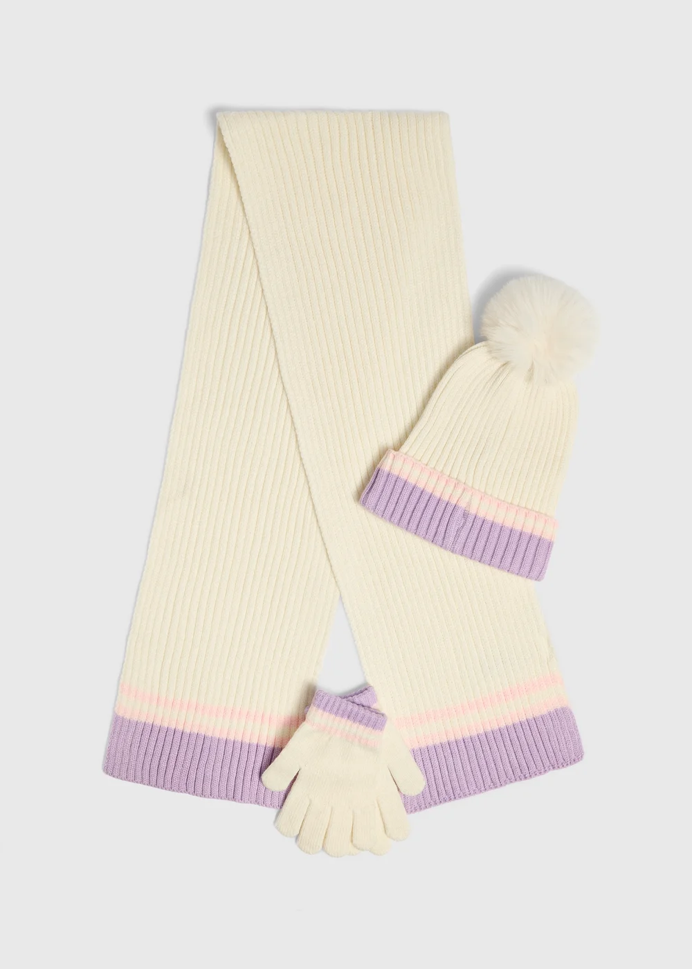 Girls' Cream Knitted Hat, Scarf & Gloves Set (3-13 Yrs) - 7-10 Yrs Image 1