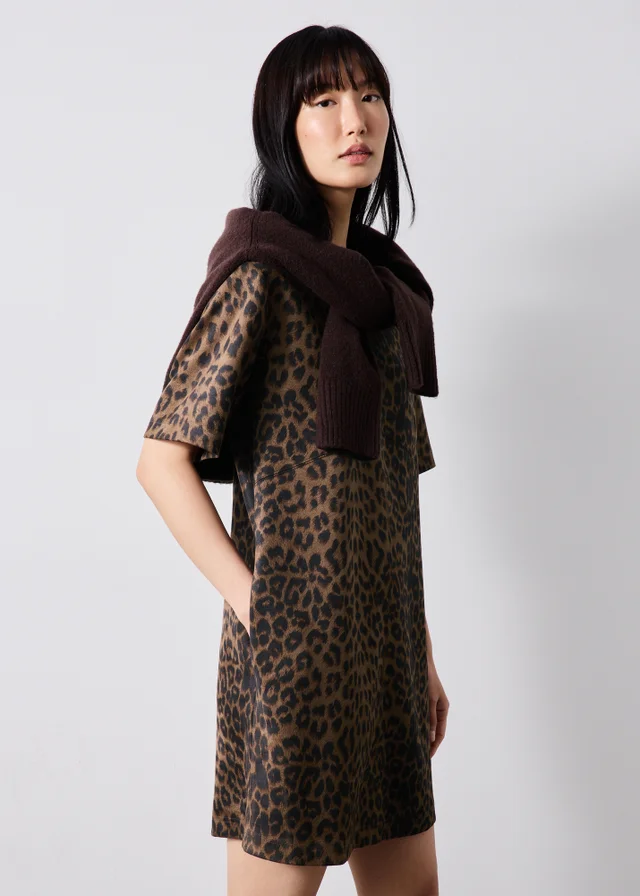 Brown Animal Suedette Mini Shift Dress