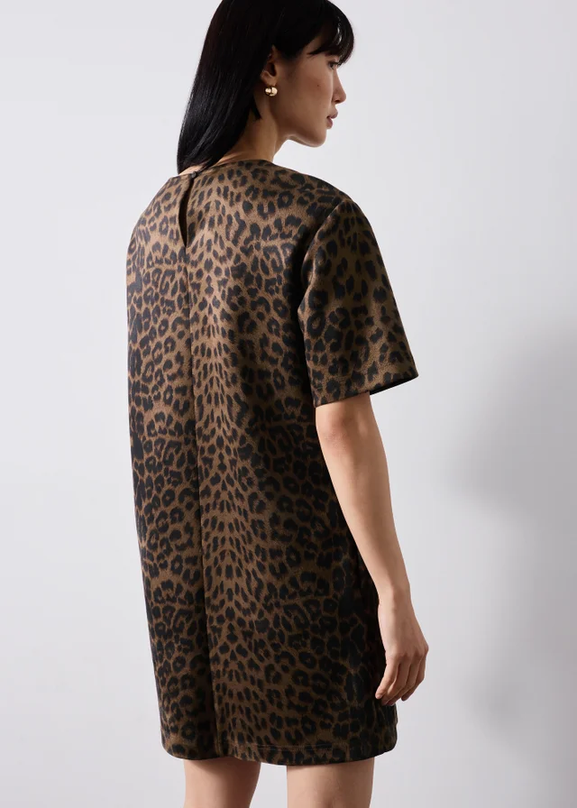 Brown Animal Suedette Mini Shift Dress