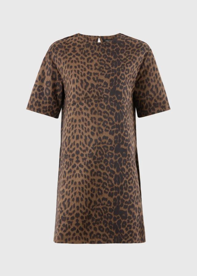 Brown Animal Suedette Mini Shift Dress