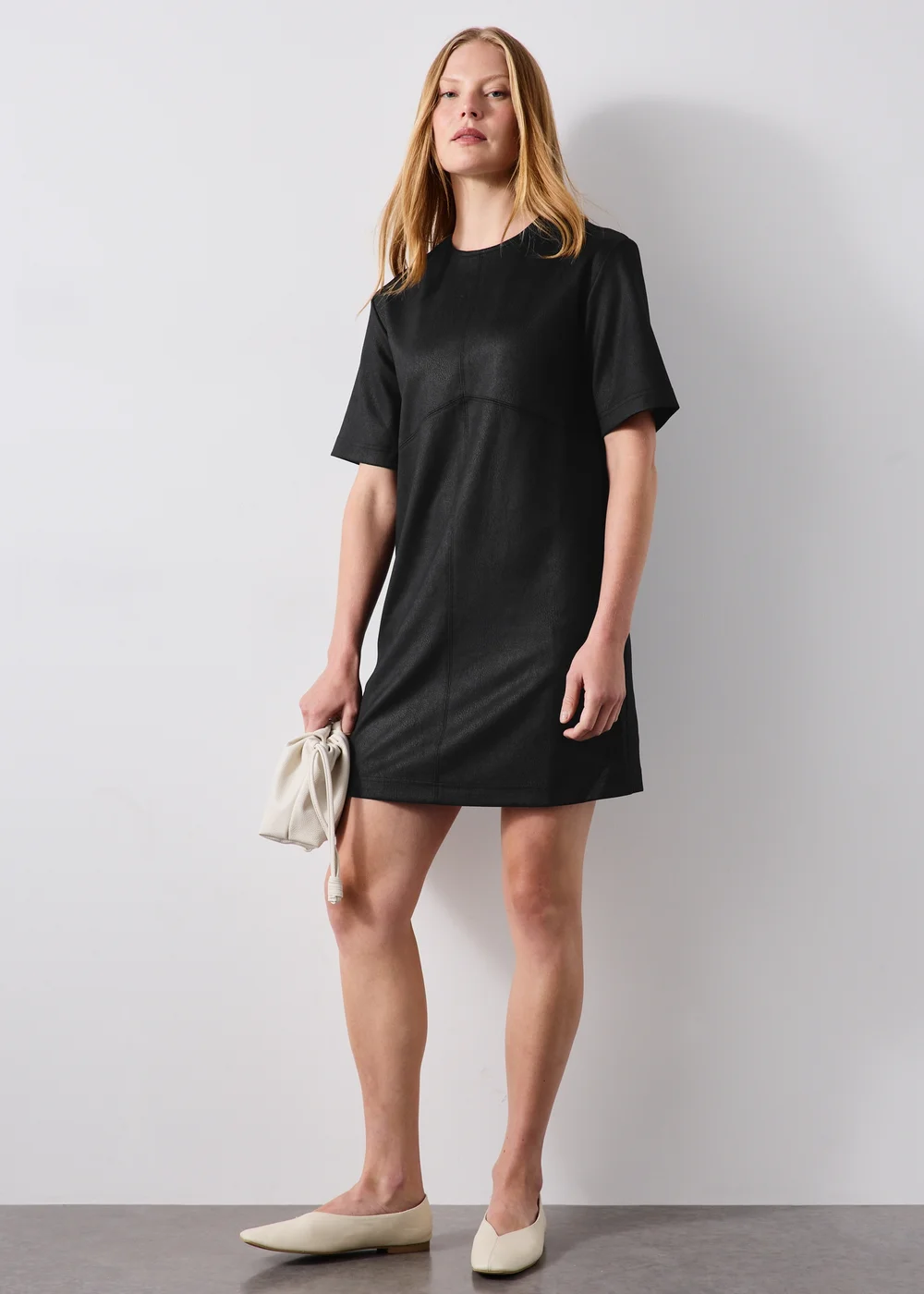 Black Faux Suede Mini Shift Dress - 8 Image 1