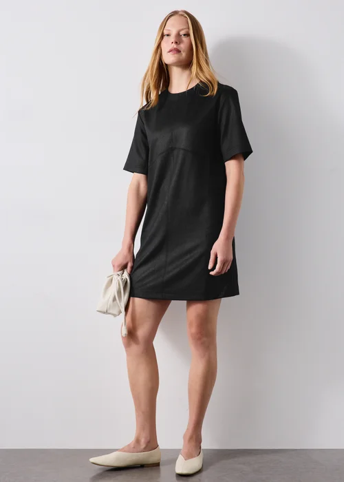 Black Faux Suede Mini Shift Dress - 8 Image 1