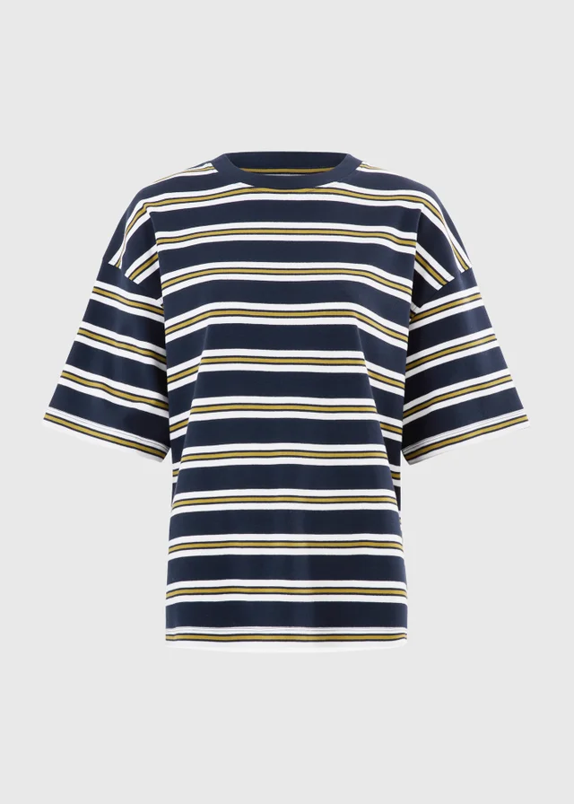 Navy Striped Crew Neck Oversized T-Shirt