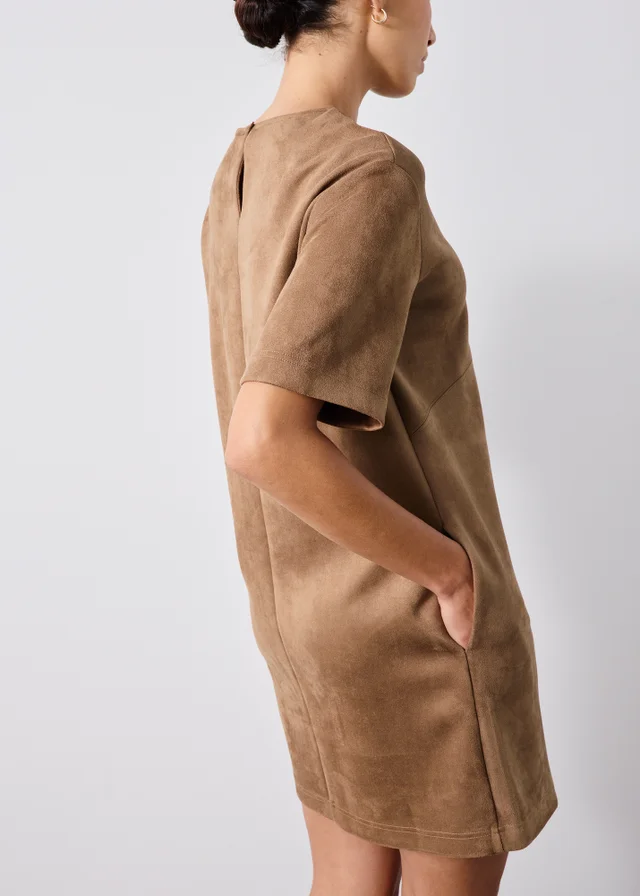Tan Faux Suede Mini Shift Dress