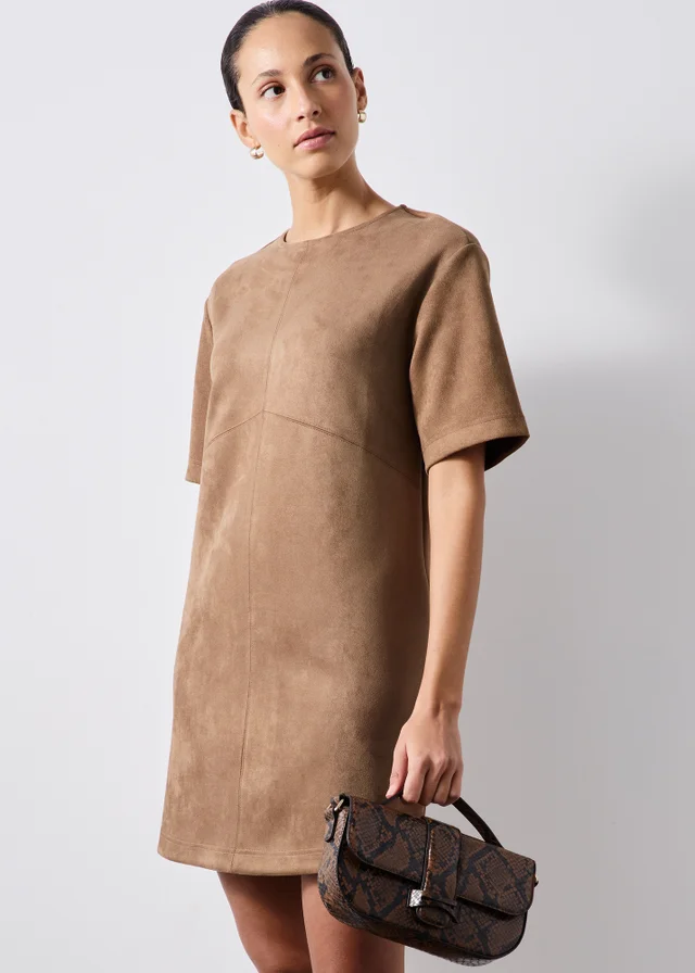 Tan Faux Suede Mini Shift Dress