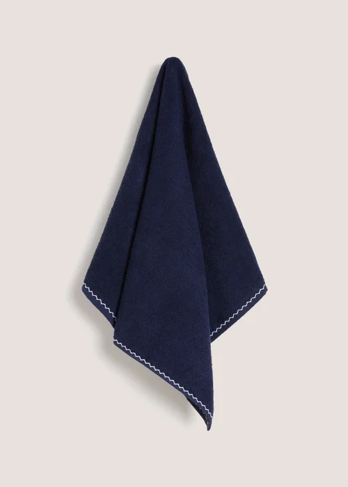 Navy Stitch Border Hand Towel - Hand Towel Image 1