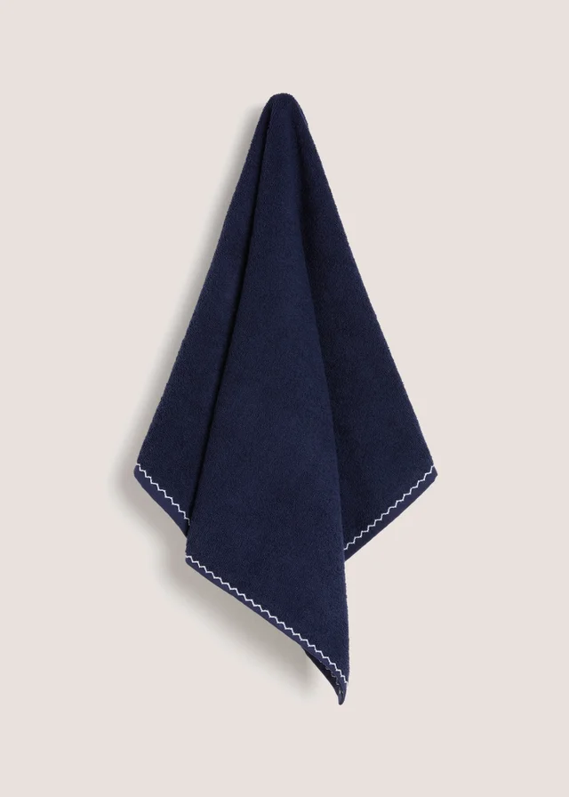 Navy Stitch Border Hand Towel
