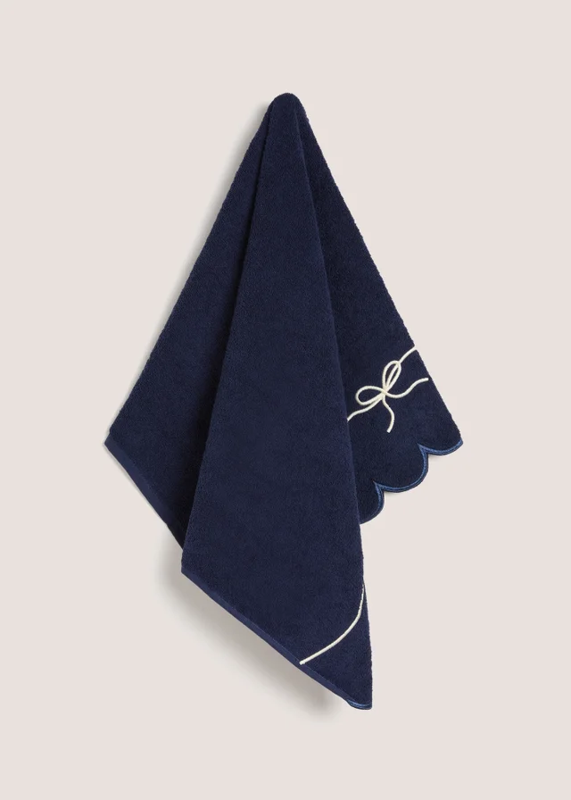 Navy Scallop Bow Hand Towel