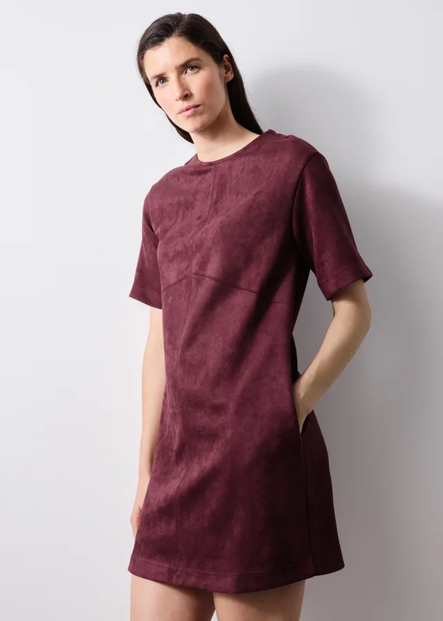 Wine Suedette Mini Shift Dress