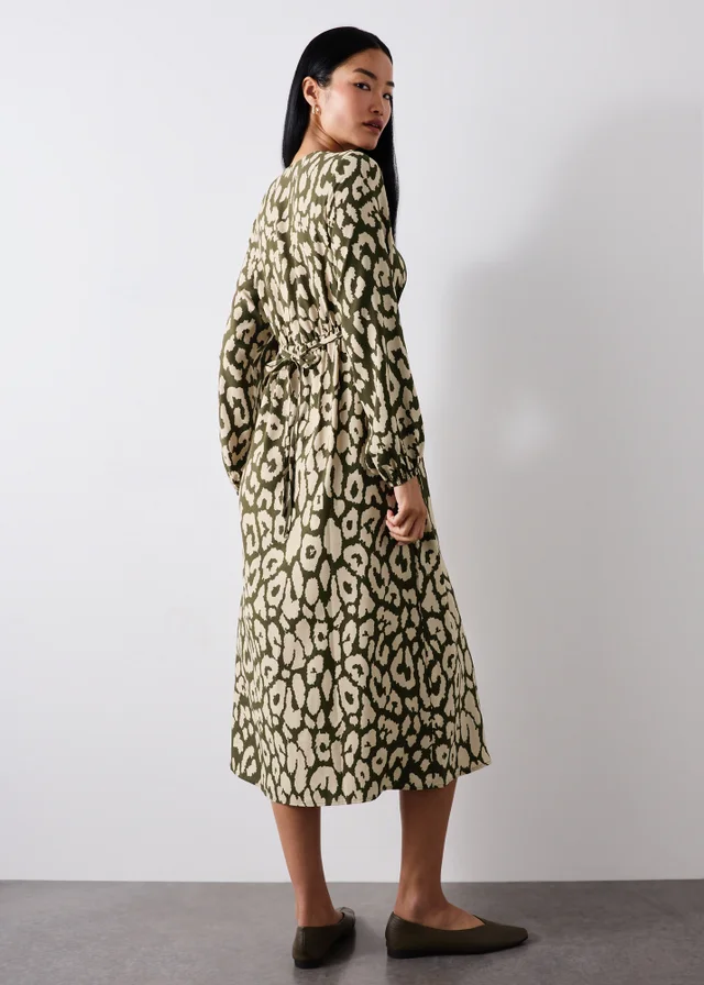 Khaki Animal Print Shirt Dress