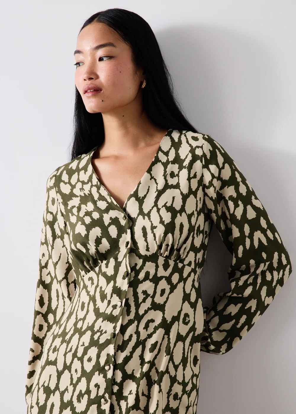 Khaki Animal Print Shirt Dress - 8 Image 3