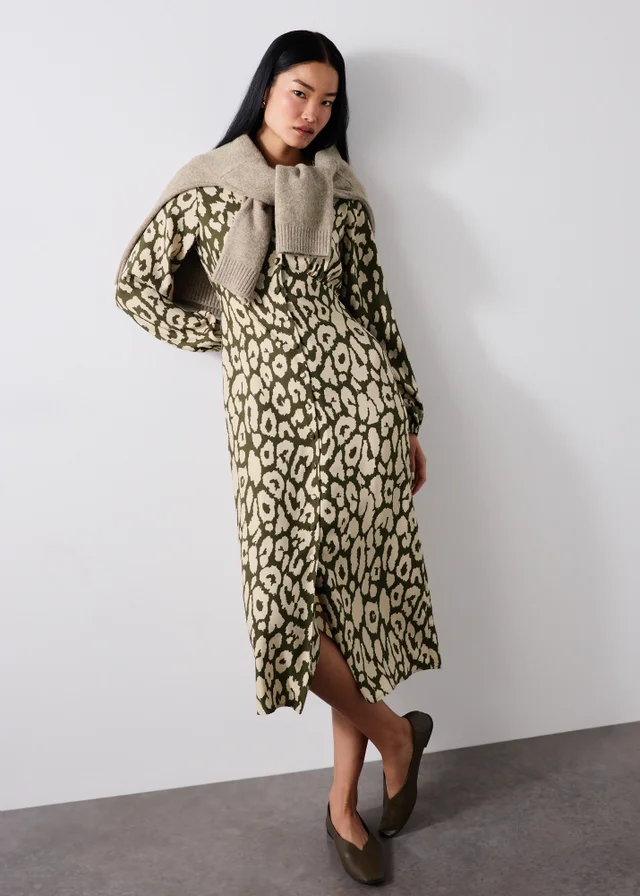 Khaki Animal Print Shirt Dress