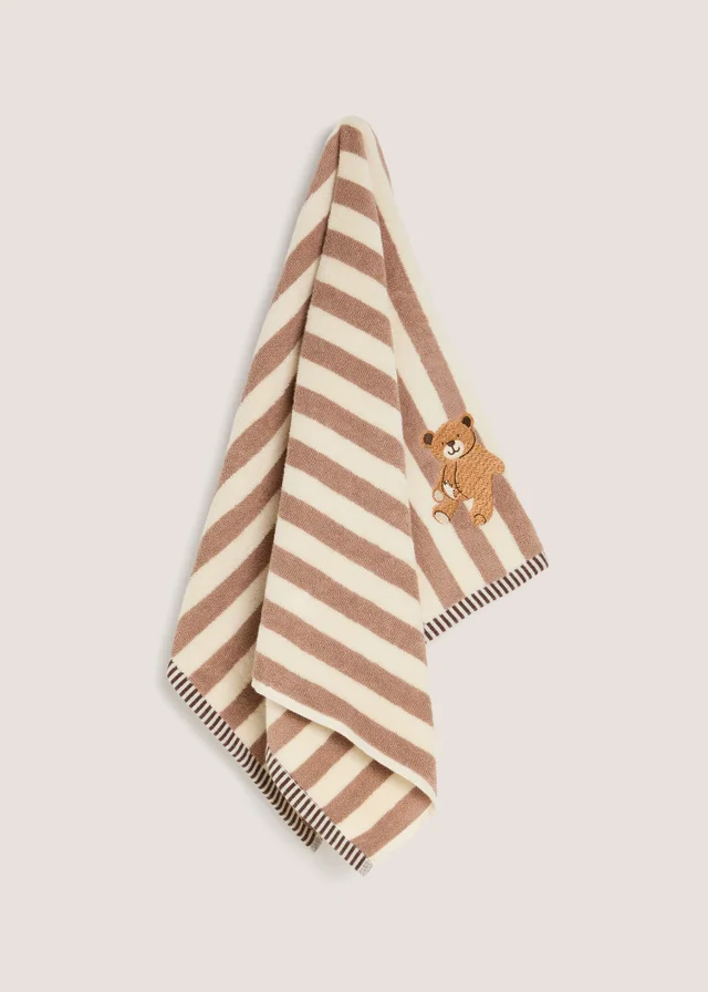 Striped Patch Bear Embroidered Hand Towel