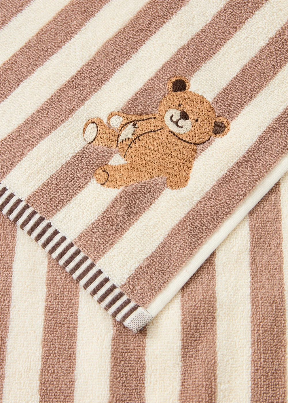 Striped Patch Bear Embroidered Hand Towel - Hand Towel Image 3