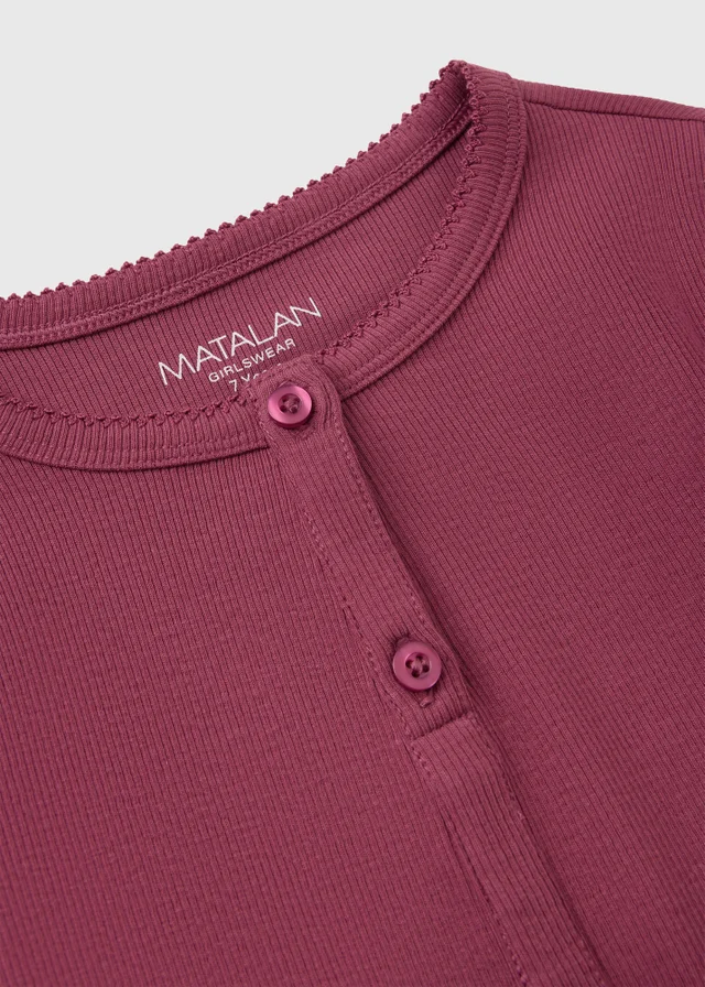 Girls Berry Button Up Henley Top (7-15yrs)