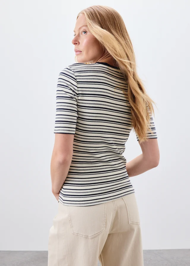 Navy Stripe Crew Neck Fitted Top