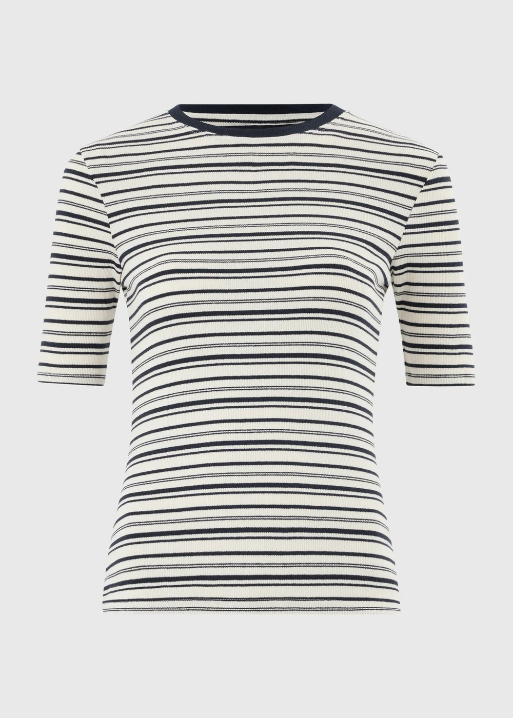 Navy Stripe Crew Neck Fitted Top - 8 Image 1
