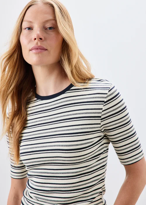 Navy Stripe Crew Neck Fitted Top - 8 Image 3