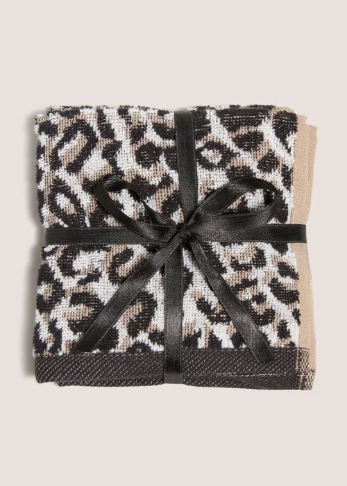 2 Pack Casa Leopard Jacquard Face Cloths - Face Cloth Image 1