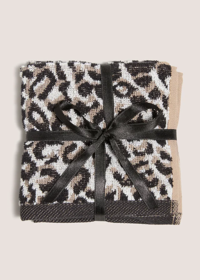 2 Pack Casa Leopard Jacquard Face Cloths