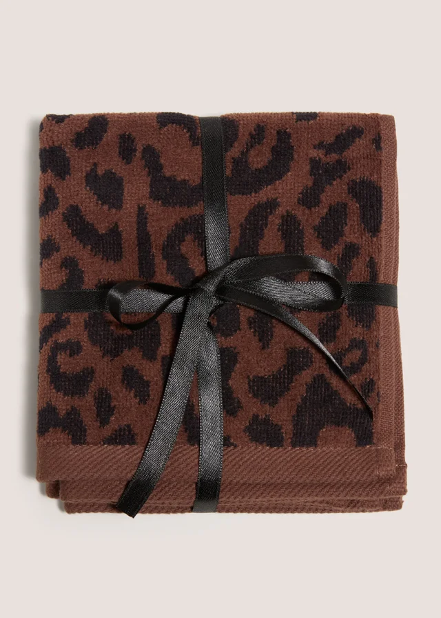 2 Pack Dark Leopard Velour Jacquard Face Cloths