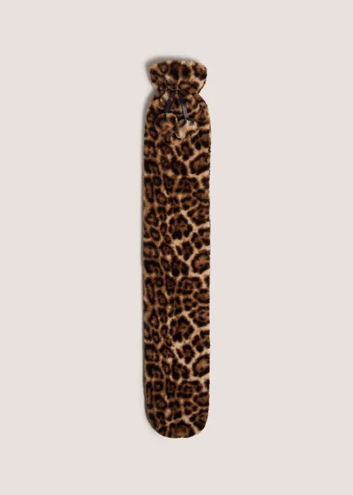 Leopard Faux Fur Long Hot Water Bottle Image 1