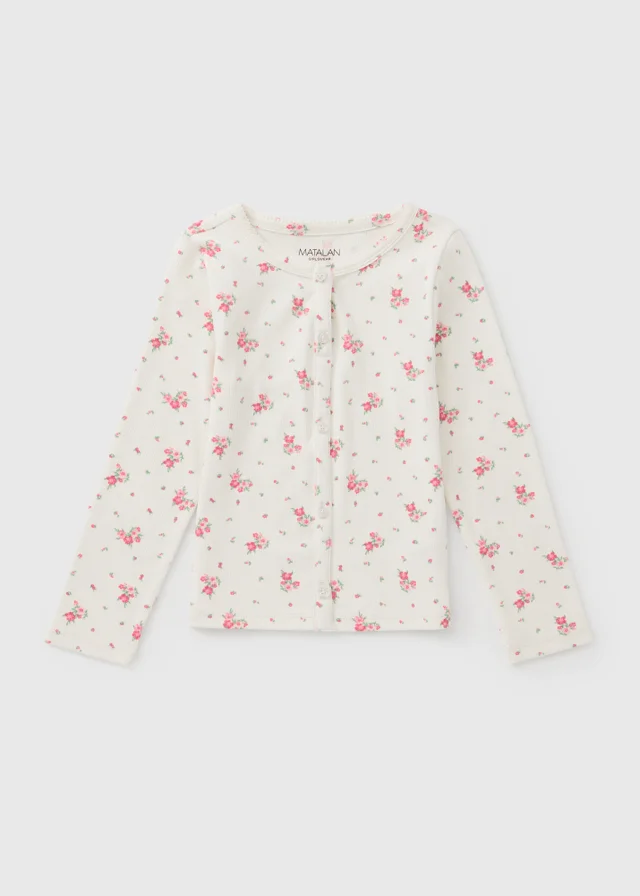 Girls Cream Floral Henley Top (7-15yrs)