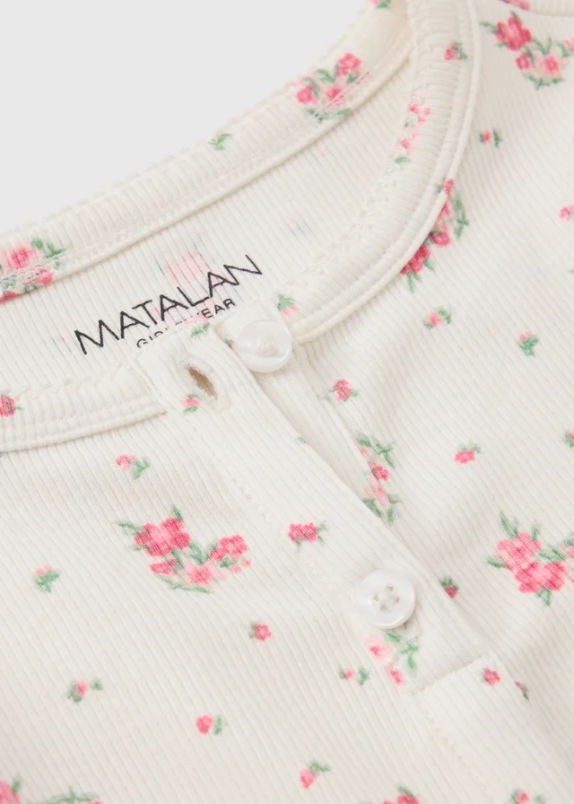 Girls Cream Floral Henley Top (7-15yrs)