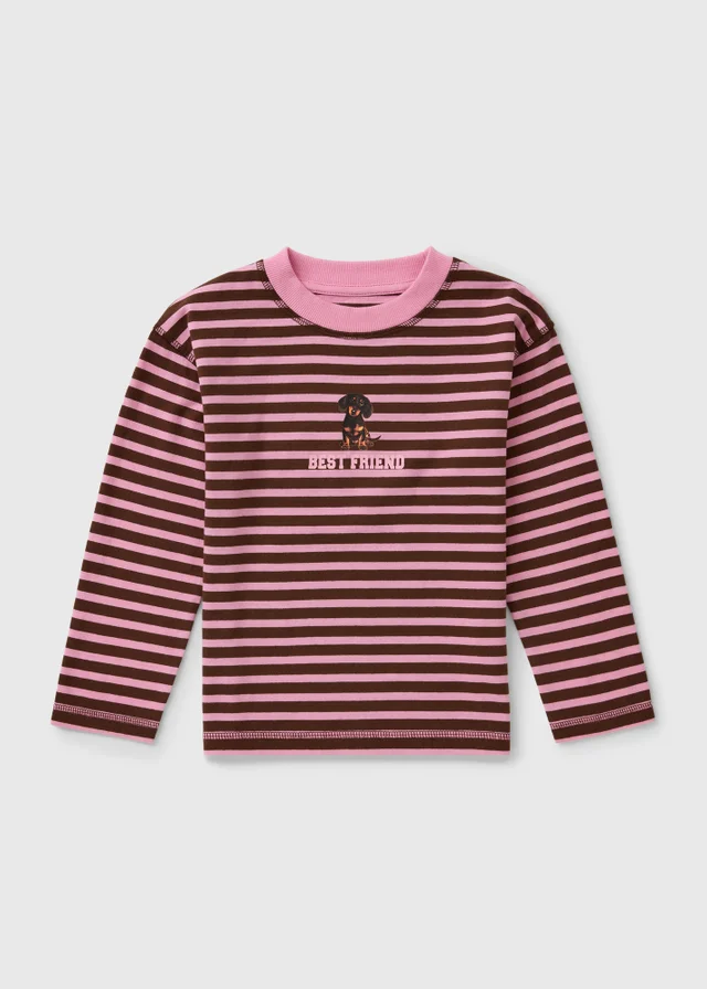 Girls Pink Stripe Dog T-Shirt (7-16yrs)
