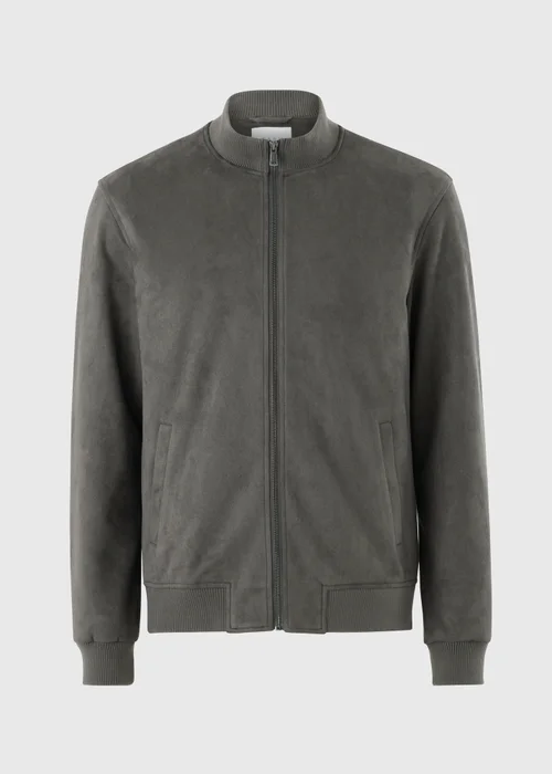 Grey Faux Suede Bomber Jacket - XS Image 4