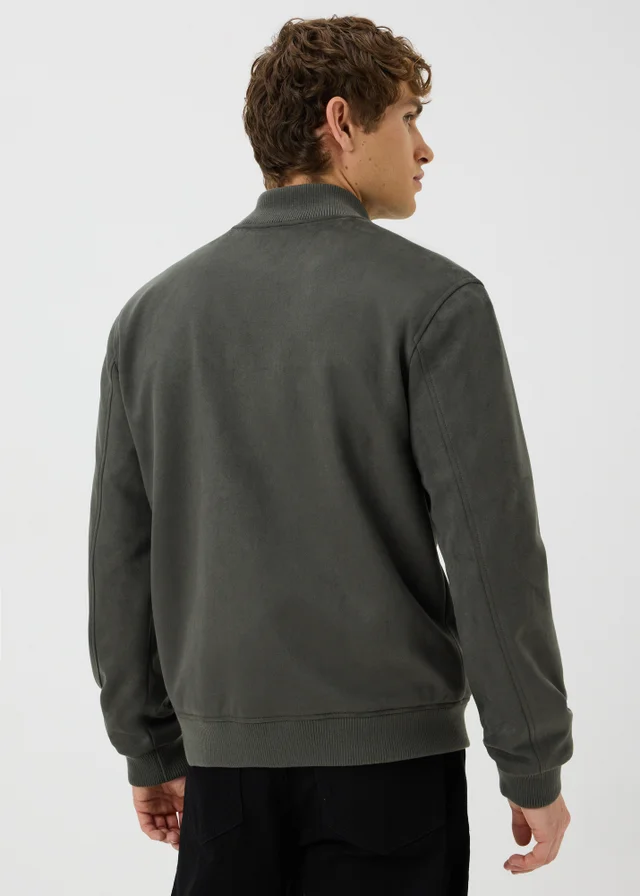 Grey Faux Suede Bomber Jacket
