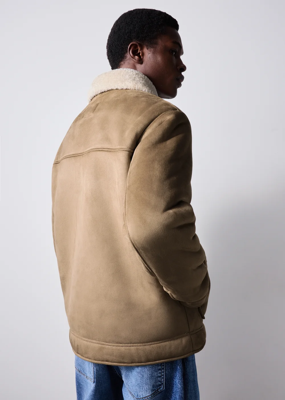 Stone Faux Suede Shearling Jacket - XS Image 3