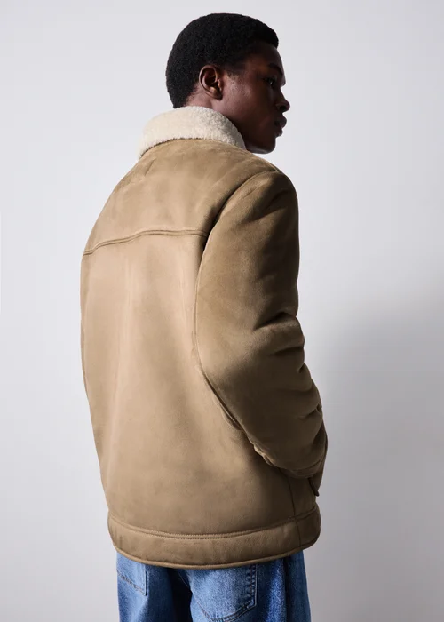 Stone Faux Suede Shearling Jacket - XS Image 3
