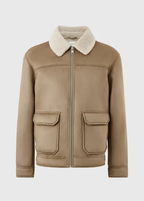 Stone Faux Suede Shearling Jacket - XS Image 5
