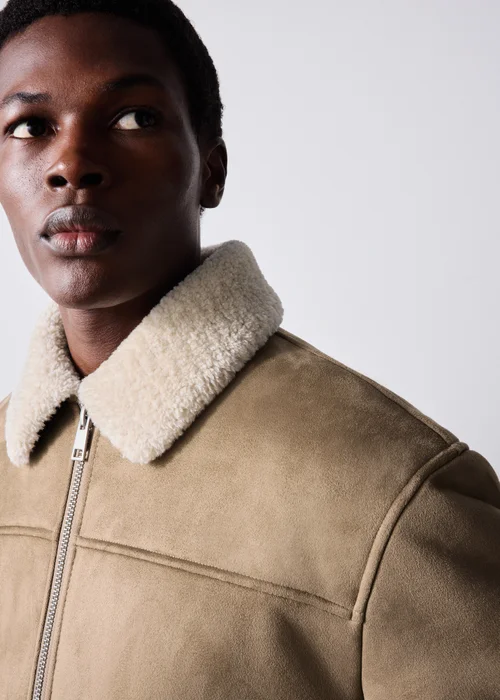Stone Faux Suede Shearling Jacket - XS Image 4