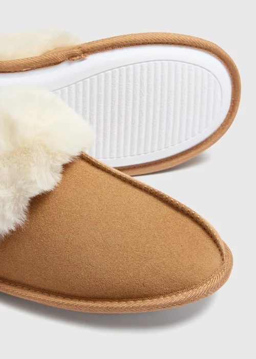 Tan Suede Fur Lined Mule Slippers - S Image 2
